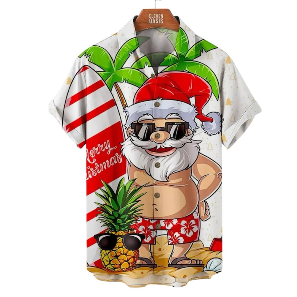 NWT Funny Hawaiian Large Christmas Santa Clause Button Down Collared Men’s Shirt